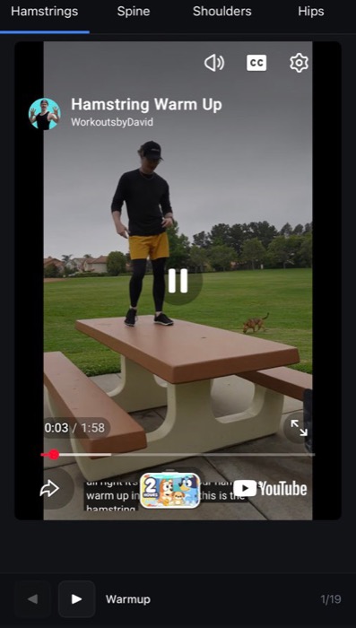 The app is intentionally phone-first: pick an area, follow the video, tap forward when you are ready for the next stretch.